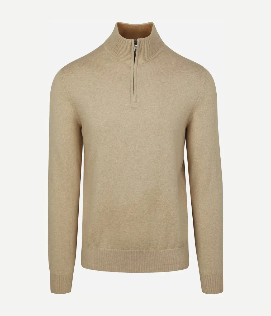 Half-zip trui cotton cashmere sand - Afbeelding 2