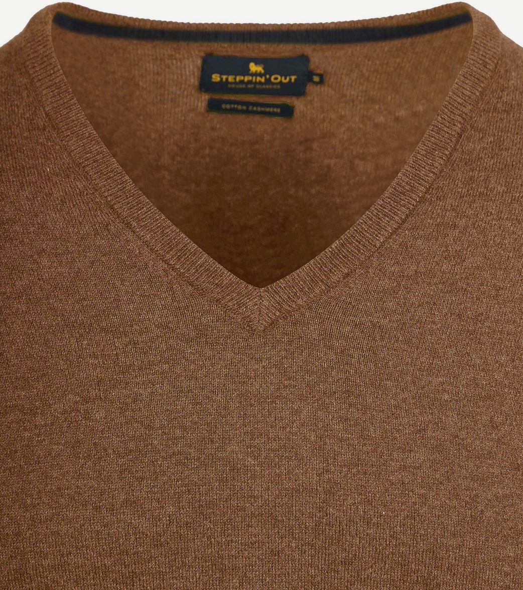 Trui cotton cashmere v-hals camel - Afbeelding 3