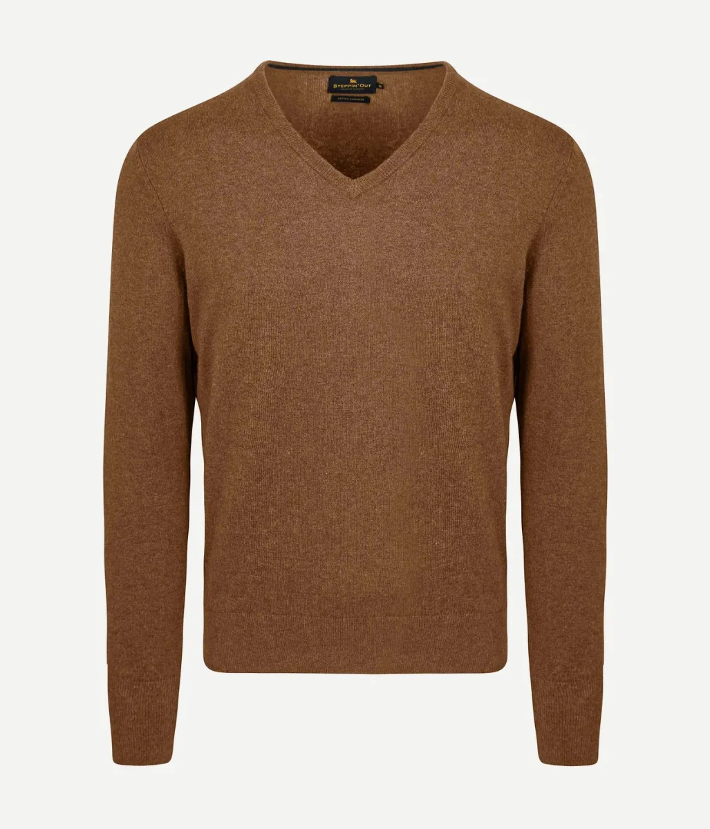 Trui cotton cashmere v-hals camel