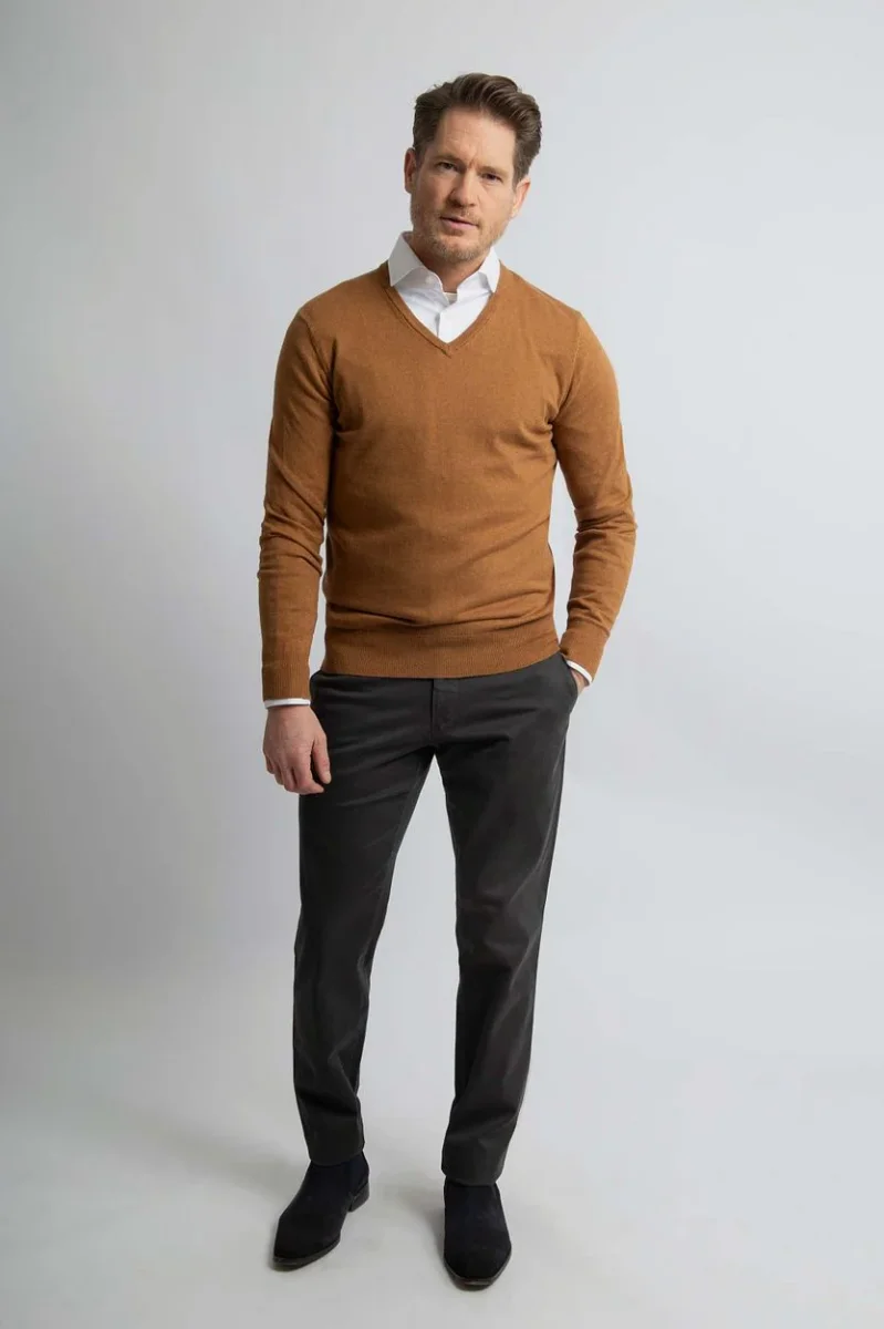 Trui cotton cashmere v-hals camel - Afbeelding 7