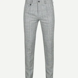 Chino linen blend ruiten blauw