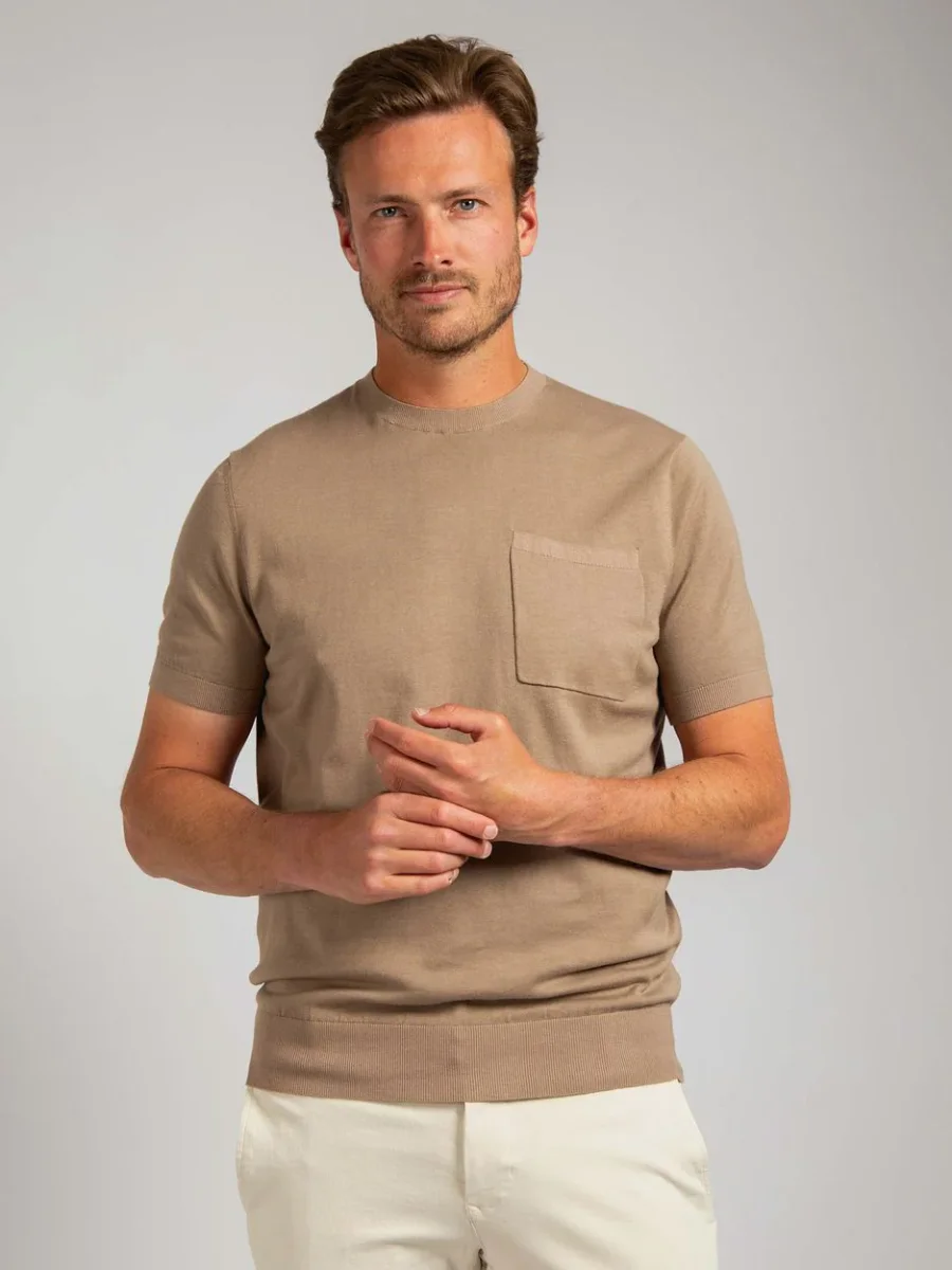 Knitted t-shirt pocket compact camel - Afbeelding 3