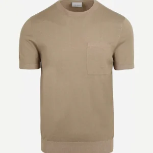 Knitted t-shirt pocket compact camel